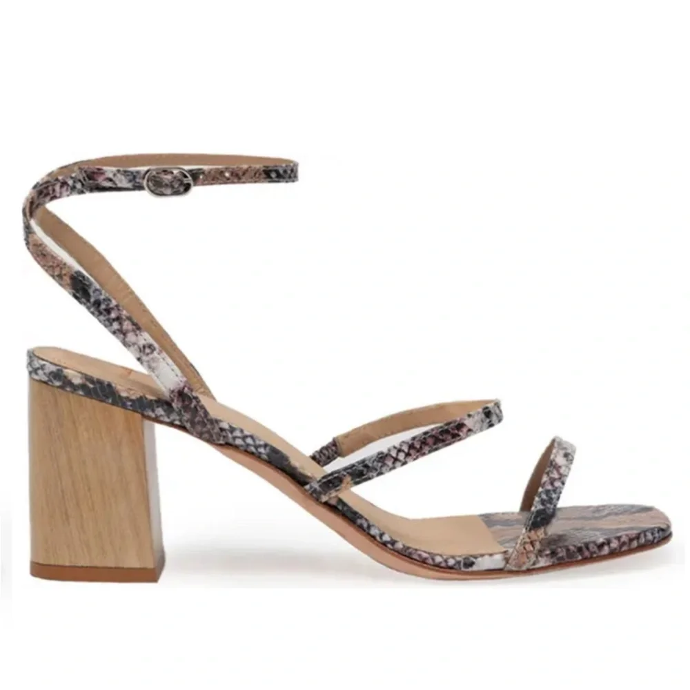 Black Suede Studio Verana Python Print Leather Ankle Strap Sandals Size 7.5